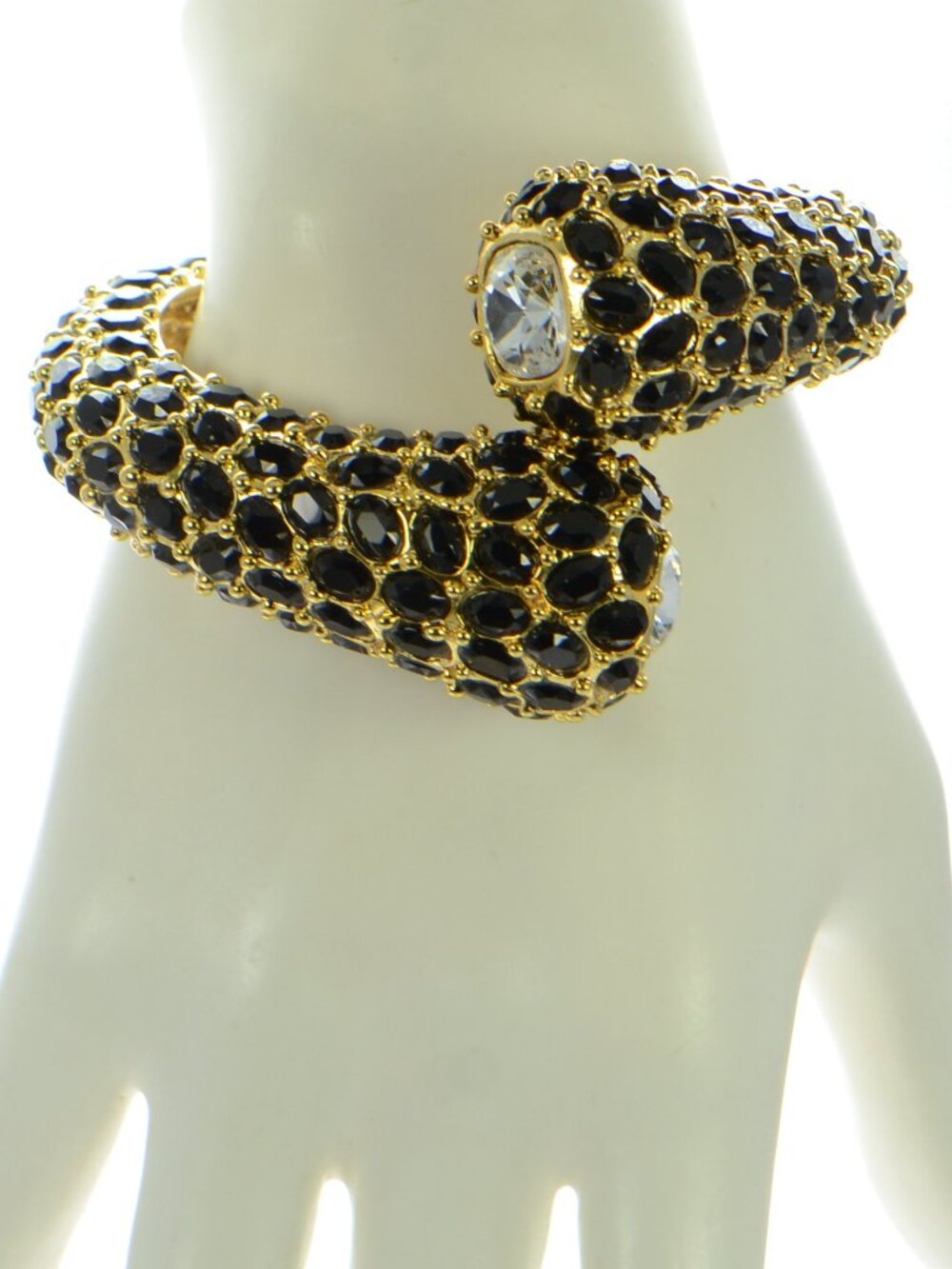 Kenneth Jay Lane KJL Black and White Crystal Bypass Cuff Bracelet